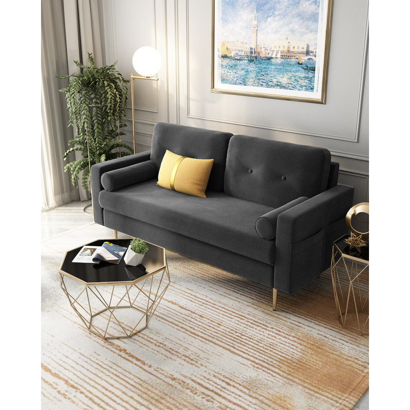 Everly Quinn SofaInABox Real Velvet Modern Design 2 Seats Cozy Sofa